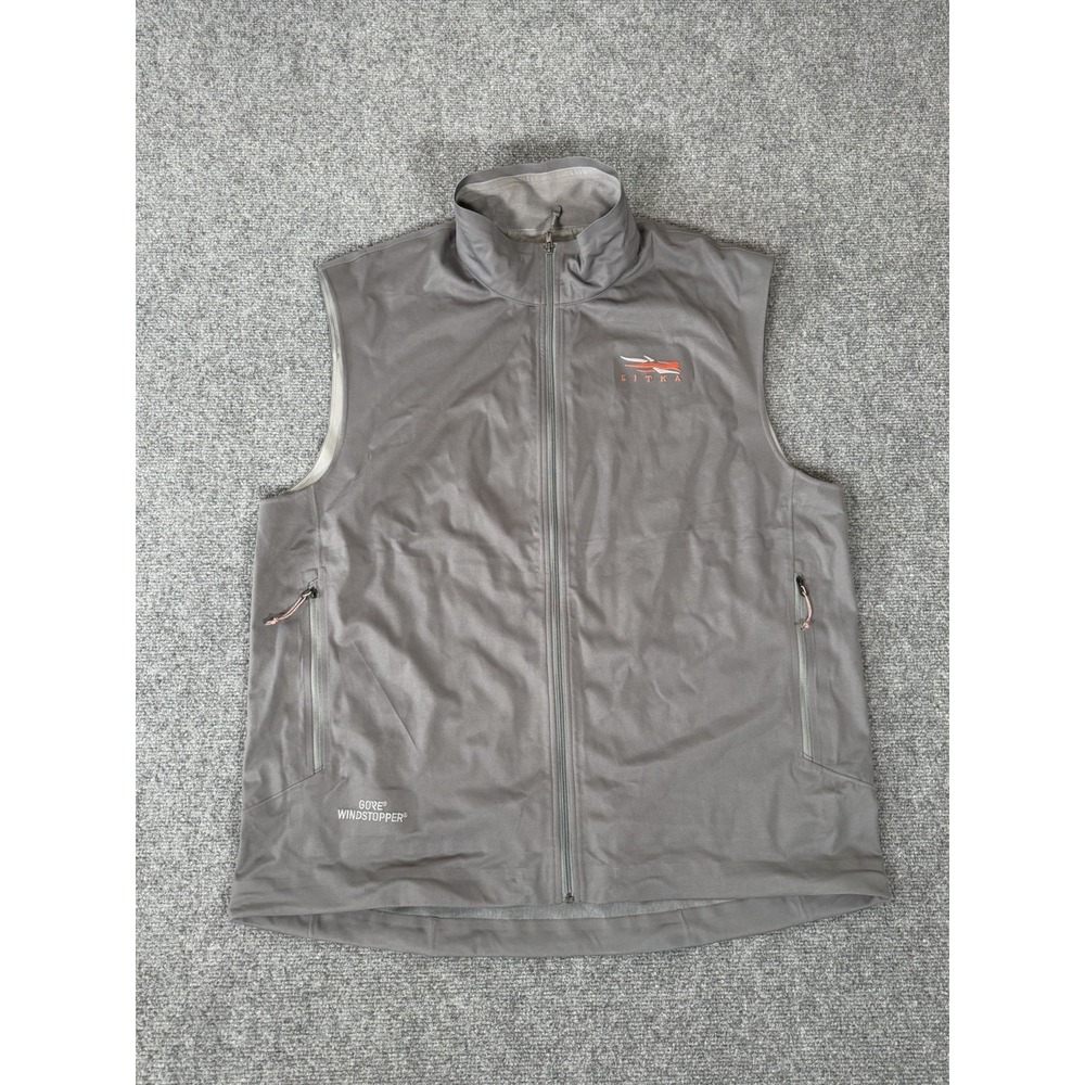 SITKA Mountain Vest Mens XL Gray Gore Windstopper Hunting Outdoor Full Zip